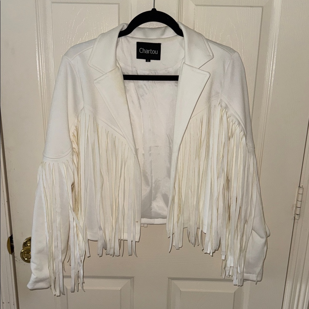 Chartou Women's Cream Fringe Blazer